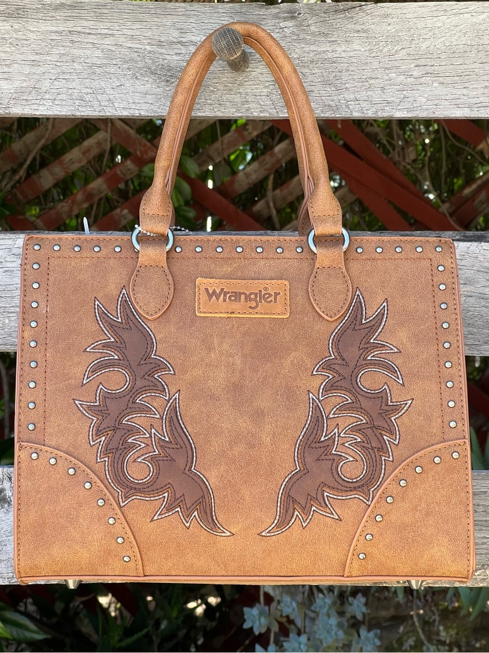 Wrangler Faux Leather Studded Western Boho Crossbody Tote NWT